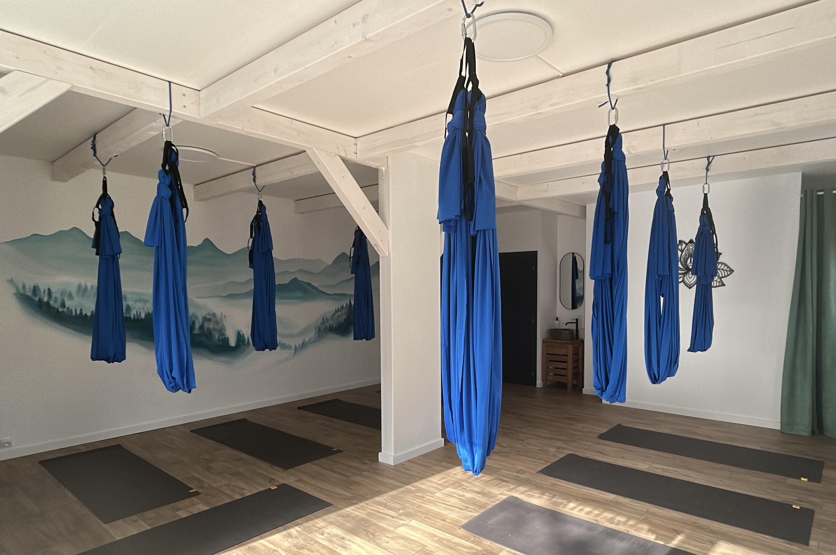 Aerial yoga practitioner in hammock